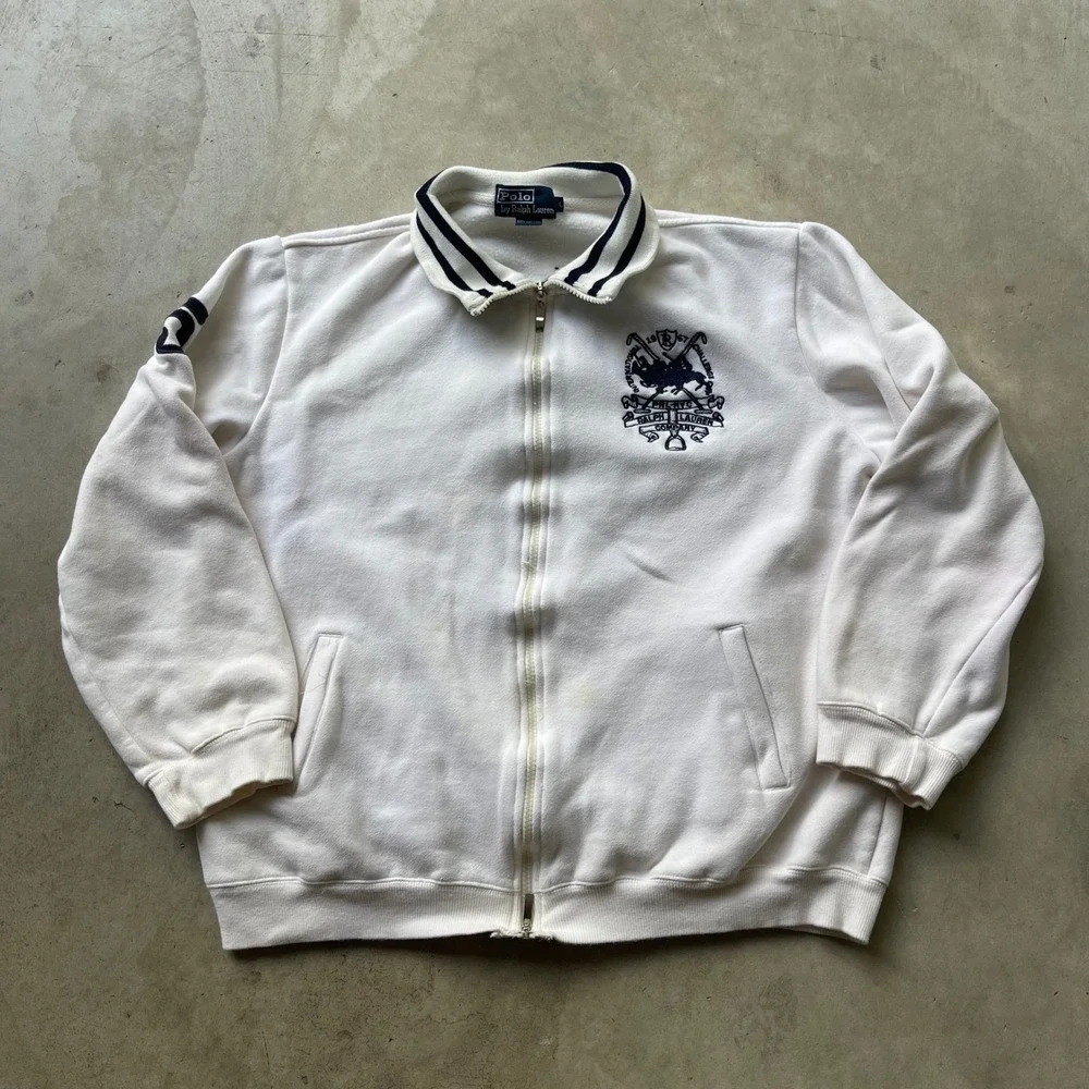 Polo Ralph Lauren Mens White Full Zip Sweatshirt Crest Embroidered Large L